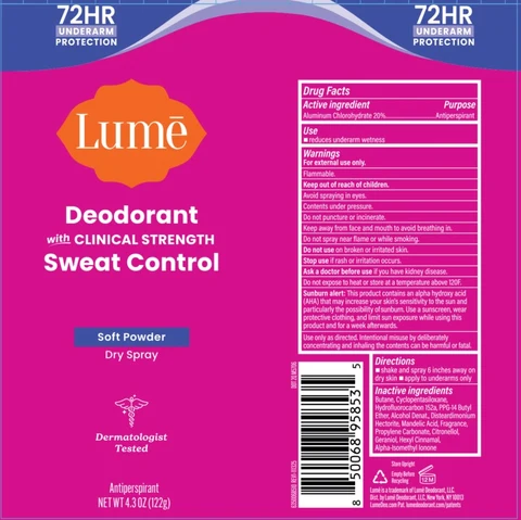Lume Soft Powder / Lume Clean Tangerine / Lume Lavender Sage / Lume Vanilla Bliss / Lume Mint Cucumber packaging