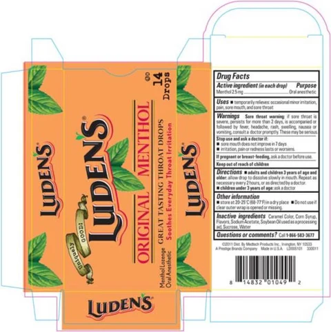 LUDEN’S ORIGINAL MENTHOL Menthol lozenge Oral Anesthetic 14 Drops