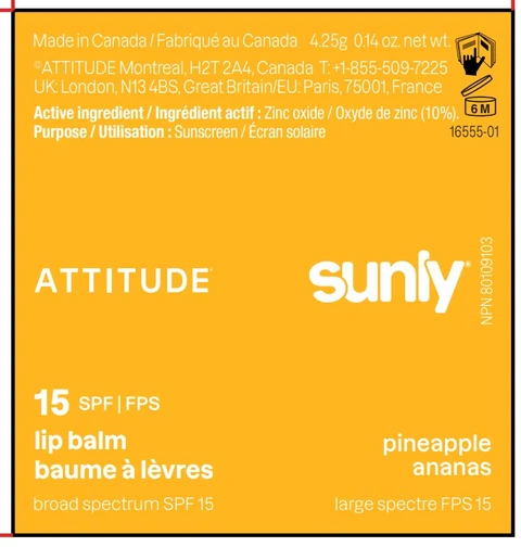 ATTITUDE Sunly Lip Balm SPF 15 Pineapple 포장