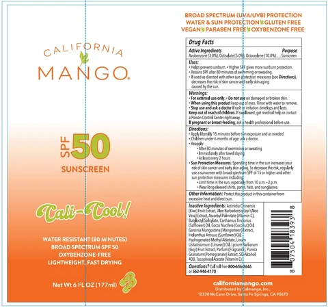 CALIFORNIA MANGO SPF-50 SUNSCREEN packaging