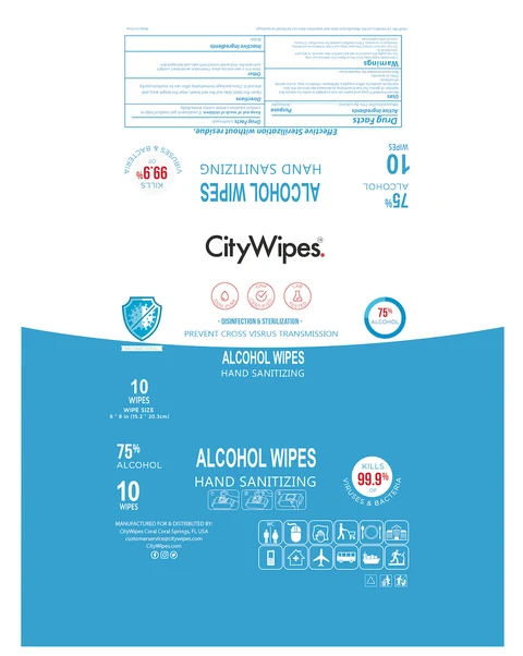 CITYWIPES 75% ALCOHOL WIPES 포장