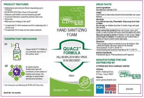 CYPRESS Bio-Tech Hand Sanitizing Foam 포장