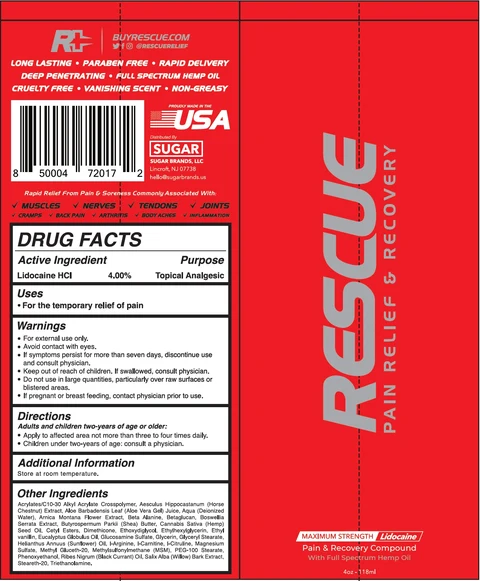 SUGAR BRANDS Rescue Pain Relief and Recovery 포장