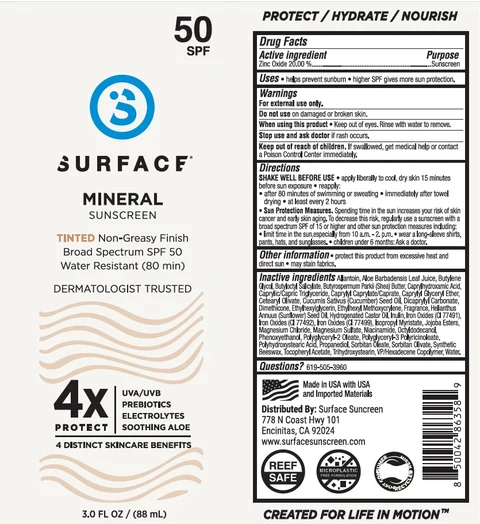 Surface SPF 50 3oz Tinted mineral sunscreen with Water Resistance 포장