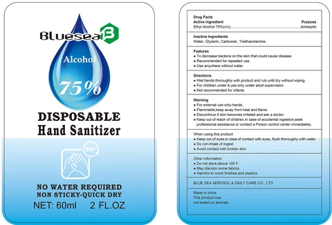 BLUESEA DISPOSABLE HAND SANITIZER 포장