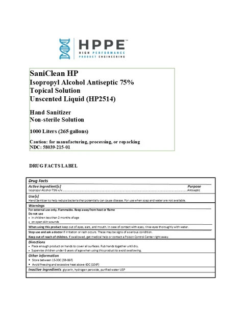 SaniClean HP Isopropyl Alcohol Antiseptic 75% Topical Solution nscented Liquid (HP2514) 포장