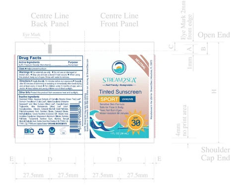 Stream2Sea Broad Spectrum Sport Face & Body SPF 30-TINTED 1oz