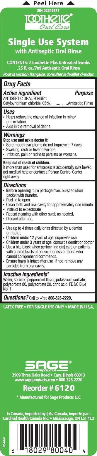 Toothette Oral Care Single Use System with Antiseptic Oral Rinse packaging
