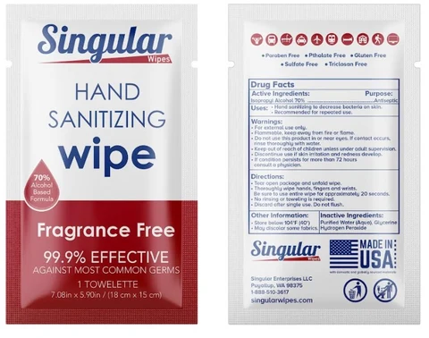 Singular Wipes fragrance free 포장