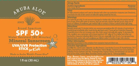 Broad Spectrum SPF50 Water Resistant (80 minutes) Mineral Sunscreen UVA UVB Protection Stick for Kids packaging