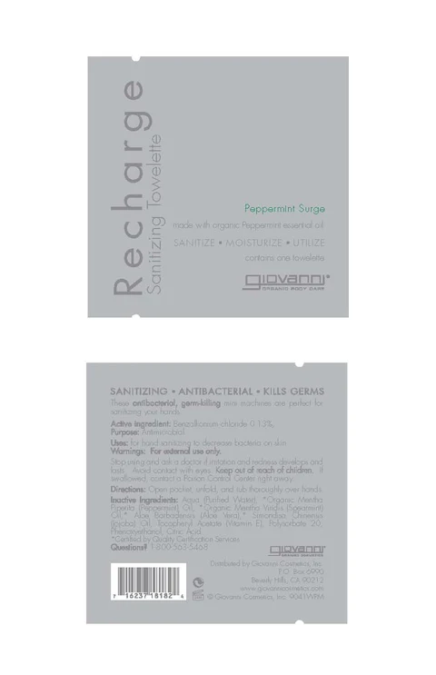 Recharge Sanitizing TowletteOrganic Peppermint Surge 포장