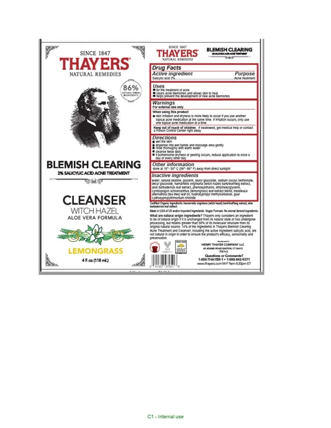 Thayers Since 1847 Natural Remedies Blemish Clearing Witch Hazel Aloe Vera Formula Cleanser packaging