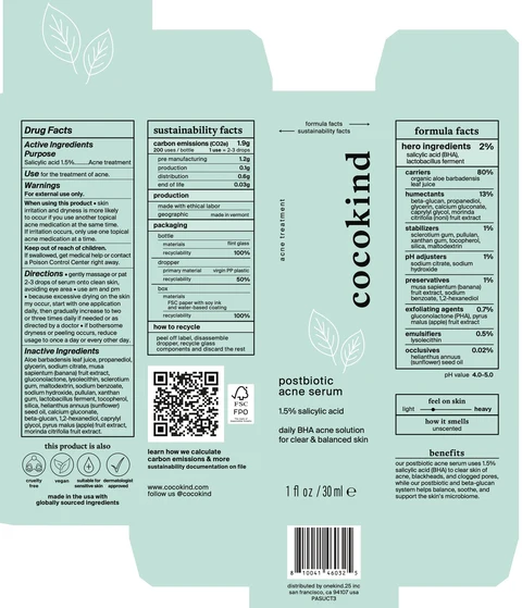 Cocokind postbiotic acne serum 포장