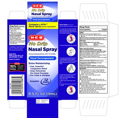 HEB Nasal decongestant No Drip Extra Moisturizing 포장