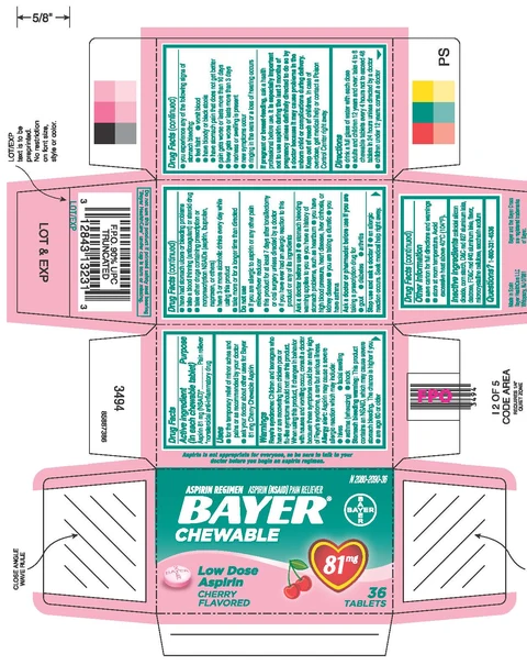Bayer Chewable - Aspirin RegimenLow Dose Aspirin Cherry Flavored 포장
