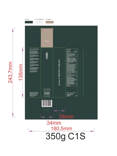 Ceile SPF 30 prime PROTECT RADIATE Broad Spectrum SPF 30 Sunscreen Mother 포장