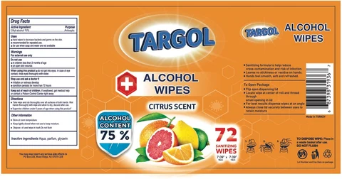 TARGOL ALCOHOL WIPES - CITRUS SCENT 포장