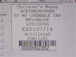 Childrens Chewable Mapap packaging