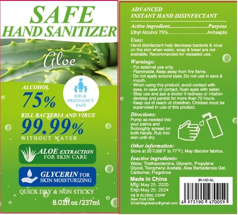 Safe Hand Sanitizer Aloe and Moisturizing 포장