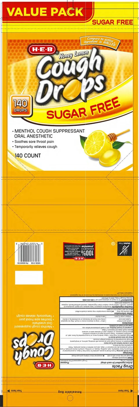 HEB SF Honey Lemon Cough Drops 포장