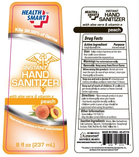 Health Smart Instant Hand Sanitizer with aloe vera and vitamin e peach packaging