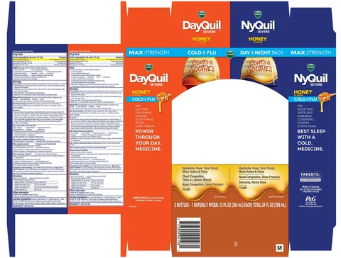 VICKS DayQuil SEVERE NyQuil SEVERE HONEY FLAVORCOLD and FLU 포장
