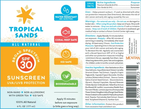 Tropical Sands SPF-30 Broad Spectrum Sunscreen packaging
