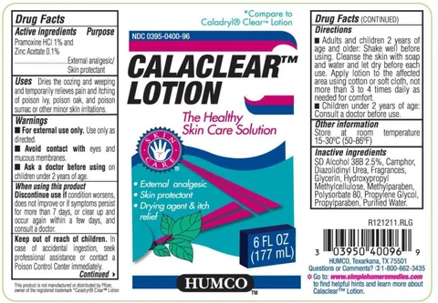 PRINCIPAL DISPLAY PANEL NDC 0395-0400-96 CALACLEARTM Lotion 6 FL OZ (177 mL)
