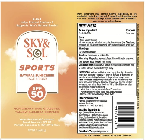 Sky and Sol Sports Sunscreen packaging