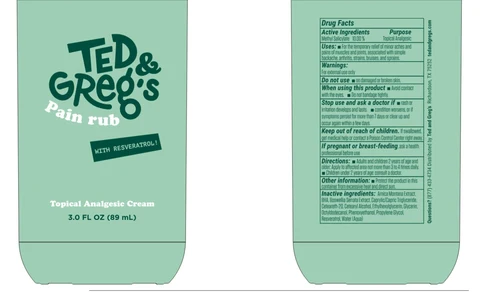 Ted and Gregs Pain Rub with Resveratrol Topical Analgesic packaging