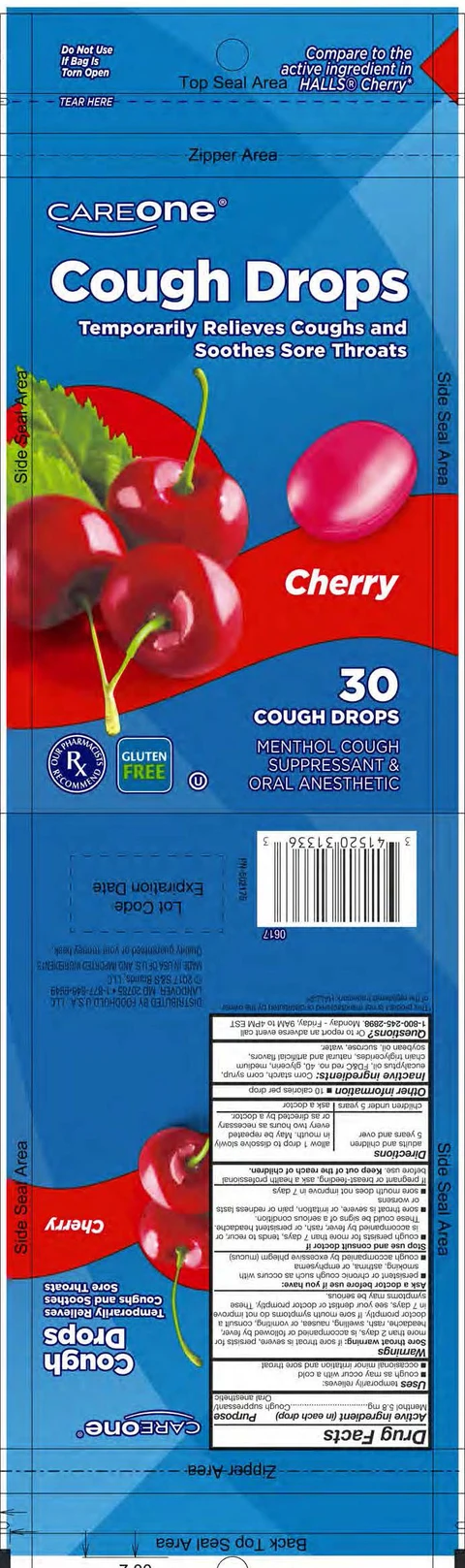 Cherry cough drop packaging