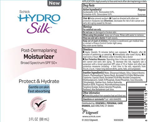 Schick Hydro Silk Post-Dermaplaning Moisturizer Broad Spectrum SPF 50 포장
