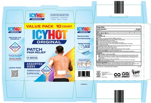 ICY HOT ORIGINAL PATCH PAIN RELIEF 5 % MENTHOL ASSORTED SIZES 10 PATCHES