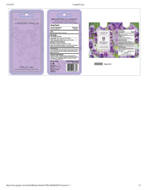 Brompton and Langley Lavender Vanilla Hand SanitizerLavender Vanilla packaging