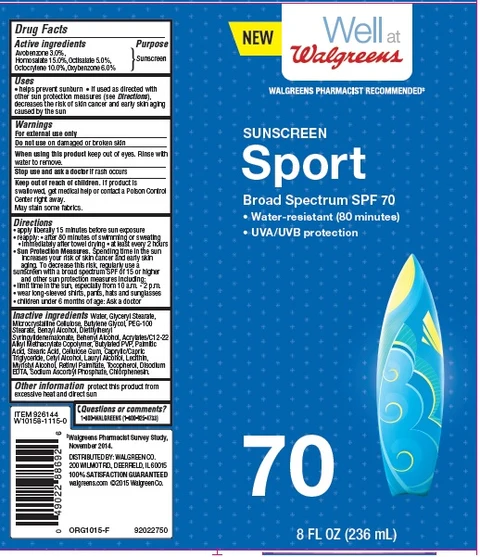 Walgreens Sunscreen Sport SFP 70 packaging