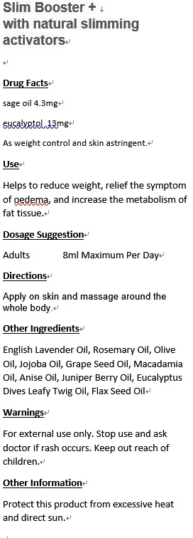 Slim Boosterwith natural slimming activators 포장