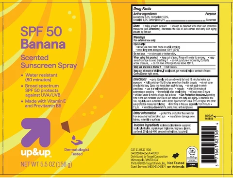 Target Up and Up SPF 50 Banana Scented Sunscreen packaging