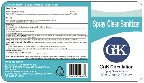 CnK Circulation-Spray Clean Sanitizer (60ml) 포장