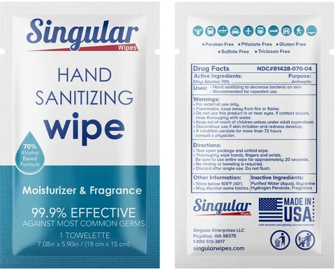 Singular Wipes 포장