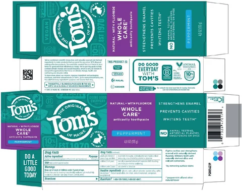Tom Whole Care Peppermintfights cavities whitening fresh breath helps fight tartar packaging