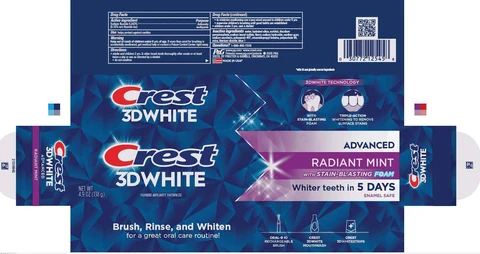 Crest 3D WhiteAdvanced Radiant Mint with Stain Blasting Foam 포장