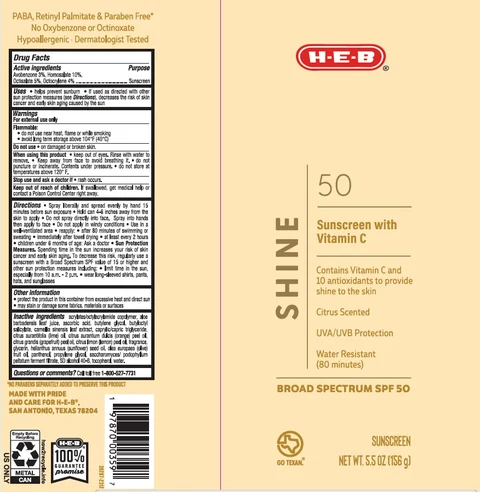 HEB SPF 50 Shine Sunscreen with Vitamin C Continuous Sunscreen 포장