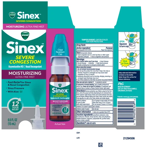 Vicks Sinex SEVERE CONGESTIONMOISTURIZING ULTRA FINE MIST 포장