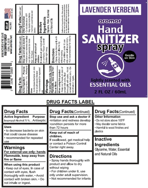 Lavender Verbena Aromar Hand Sanitizer packaging