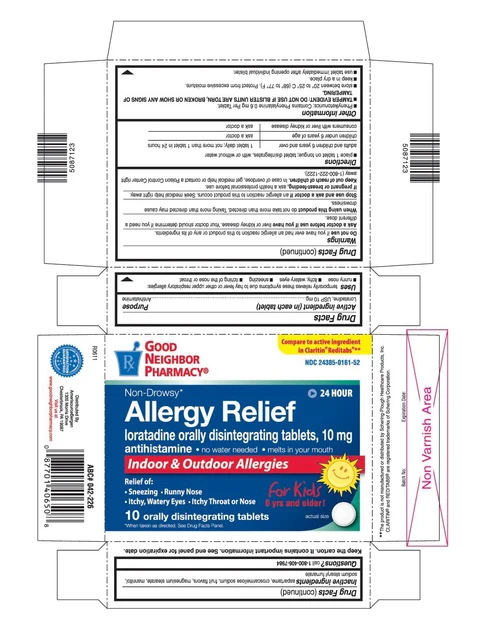 This is the 10 count blister carton label for Good Neighbor Pharmacy Loratadine ODT, 10 mg (Claritin like - for kids).