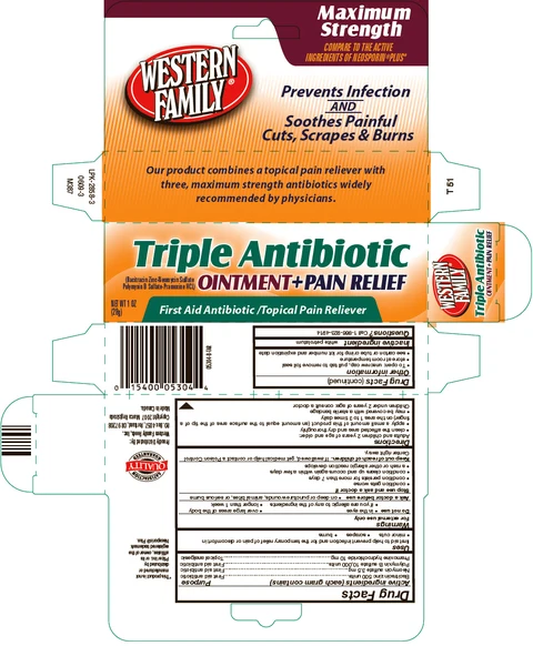Western Family Triple Antibiotic plus Pain Relief packaging
