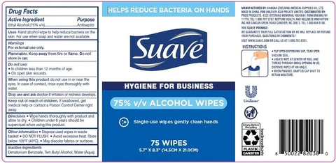 Suave 75% v/v ALCOHOL WIPES packaging