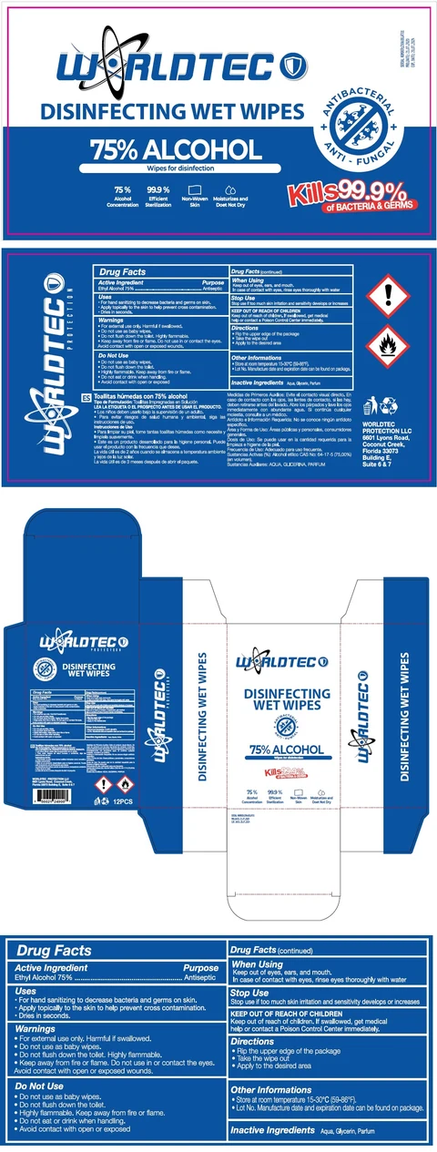 WORLDTEC DISINFECTING WET WIPES 75% ALCOHOL packaging