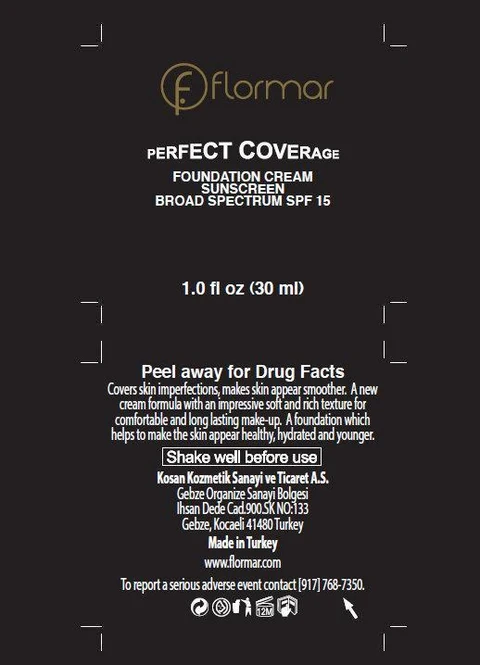flormar PERFECT COVERAGE FOUNDATION SUNSCREEN BROAD SPECTRUM SPF 15 119 Cocoa packaging