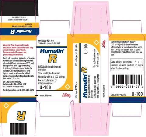 PACKAGE CARTON – HUMULIN R U-100 Vial 3 mL 1ct